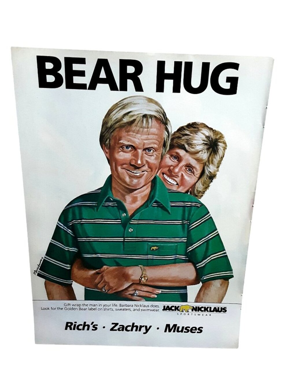1986 Jack Nicklaus Sportswear Bear Hug Vintage Print Ad Barbara Nicklaus Golf